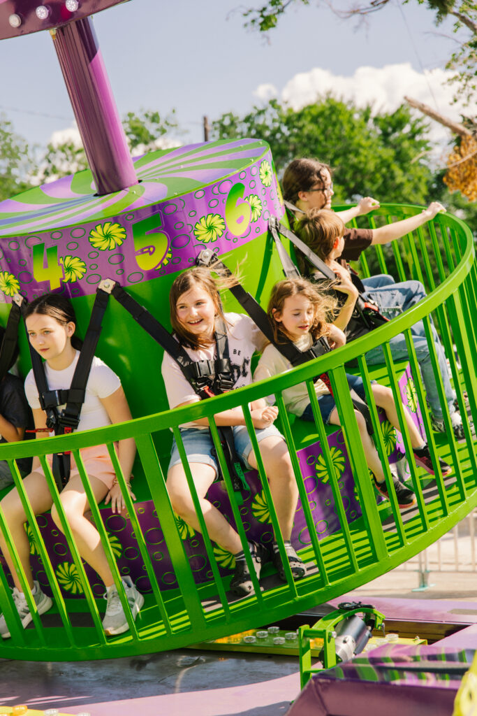 A group of children in a ride