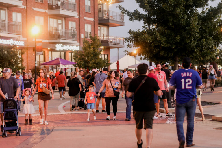 People are walking peacefully down the street